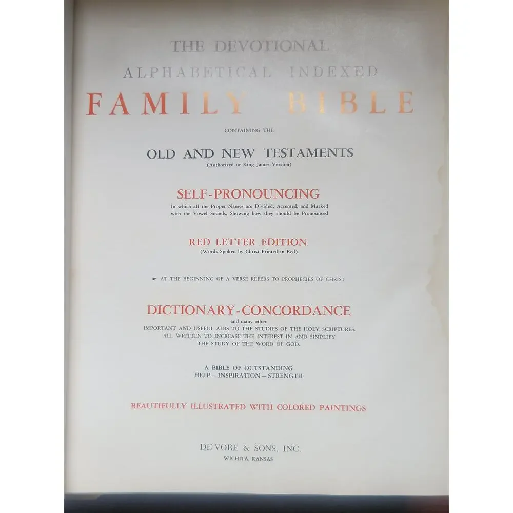 Vintage Family Holy Bible Self-Pronouncing Red Letter Dictionary